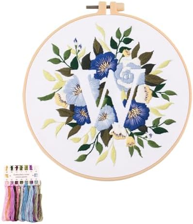 artcici Embroidery Kits Plant Flower Leaf English Letter Patterns for Beginners Adults, Full Range Embroidery Starter Kits Cross Stitch Needlework Supplies (Letter W) by Unknown