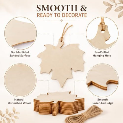MAQIHAN Wooden Maple Leaf Craft Kit 30 Pcs - Paintable Thanksgiving Decor - Image 5
