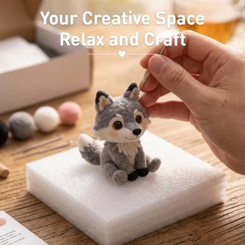 FACE N FACE DIY Needle Felting Kit Cute Wolf Pup – Needle Felting Starter Kit with Fiber Roving, Needles, Felting Pad & Instructions | Felted Wild Animal Kit for Beginners Adults | DIY Craft Gift - Image 7