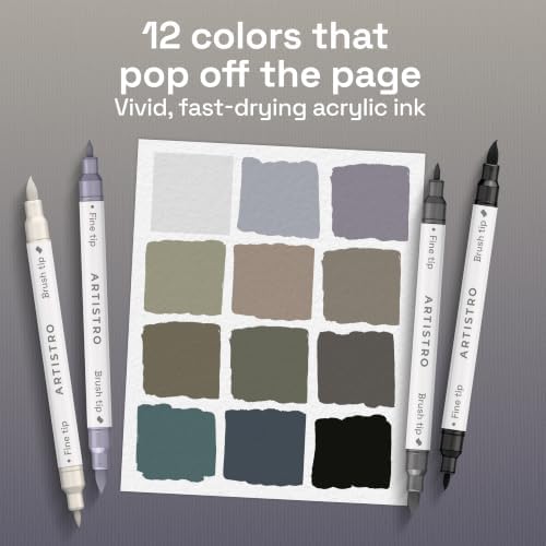 ARTISTRO 12 Gray Tones Dual-Tip Acrylic Paint Marker Pens for Drawing - Image 2