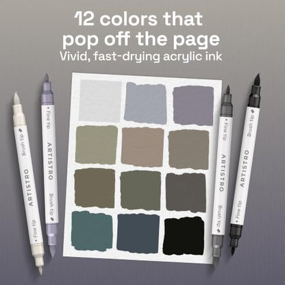 ARTISTRO 12 Gray Tones Dual-Tip Acrylic Paint Marker Pens for Drawing - Image 2