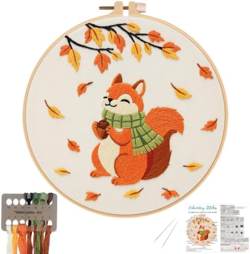 Louise Maelys Autumn Squirrel Embroidery Kit for Beginners Adults by LouiseMaelys