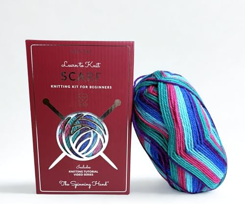 The Spinning Hand Knitting Kit for Beginners Adults – Educator-Designed, Self-Striping Wool Yarn, Bamboo Needles & Video Tutorials (Tie Dye) by TheSpinningHand
