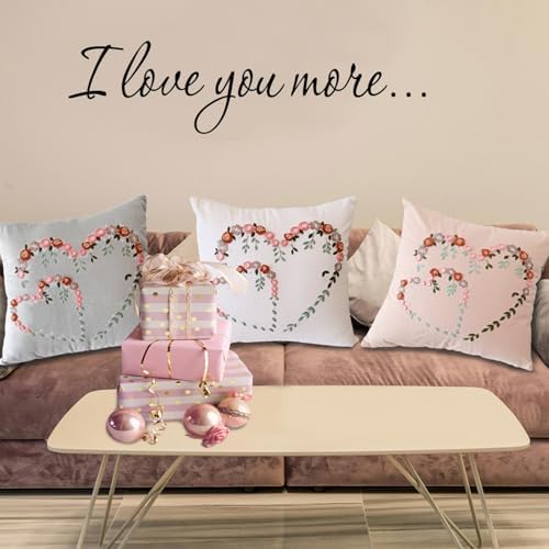 Crewel Pillow Case Embroidery Kit, Heart Shaped Loving You Floral Stamped Pattern Kits for Audlt Beginners, Works Crafts Throw Pillow Cover Great Gift for Loved Ones, 18 x 18'' (Coral) - Image 3