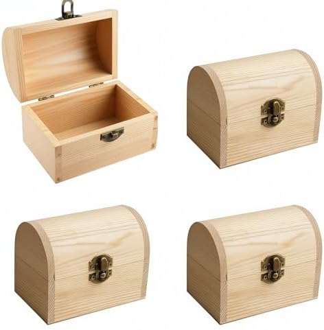 4 Pieces Unfinished Wooden Treasure Chest Box with Bronze Clasp, Pine Craft Storage Box for DIY Decoration, Small Decorative Container for Jewelry, Crafts, Keepsakes Gift Box, 4.7x3.1x3.5 Inch by AmiTodfo