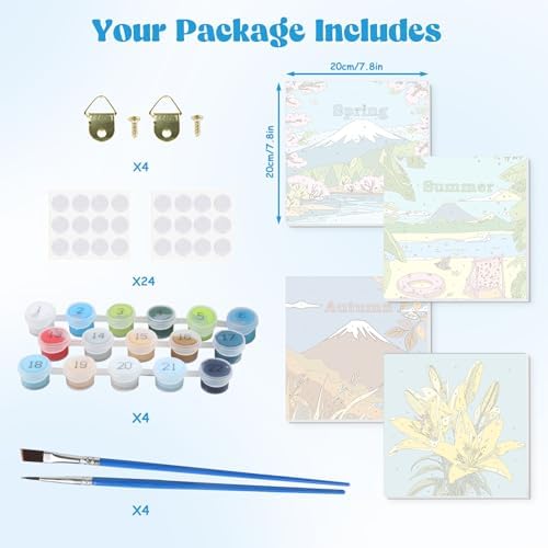 Lxmsja 4 Pack Nature’s Seasonal Grace Paint by Numbers Kit for Adults, Easy Framed Paint by Numbers for Adults Beginner, DIY Acrylic Oil Painting Craft Kits for Home Wall Decor 8x8 inch - Image 6
