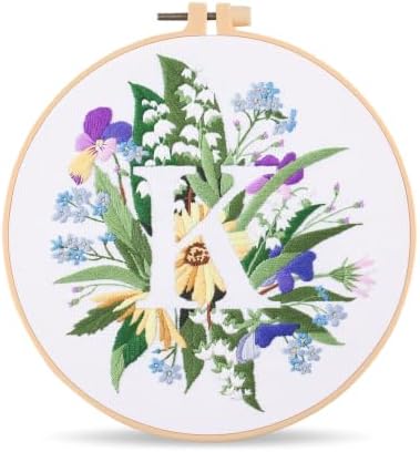Harimau Letter K Pattern Embroidery Kit for Adult Beginners, Complete Starter Pack with 1 Hoop, Needles, Instruction Guide & Embroidery Stitch Video Tutorials by Unknown