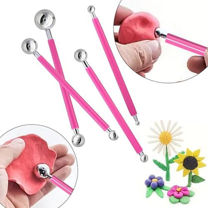 14Pcs Ball Stylus Pottery Tool Set, Pink Embossing Tool, Dual-Ended Multi-Size Clay Sculpting Dotting Tools, Professional Modeling Tools for Pottery, Polymer Clay, Nail Art, Fondant & DIY Crafts - Image 2