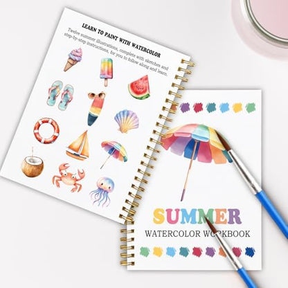 12 Patterns Summer Watercolor Set, Beach Vacation Painting Book for Beginners, Capture Sunny Vibes Watercolor Workbook, Relaxing DIY Art Gift for Women and Adults, Holiday Relaxation Kit - Image 6