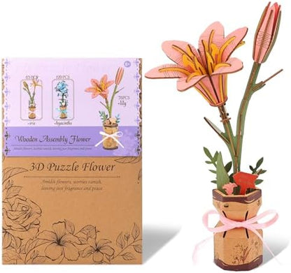 BUSOHA 3D Wooden Flower Puzzle for Adults - Lily DIY Craft Kit by BUSOHA