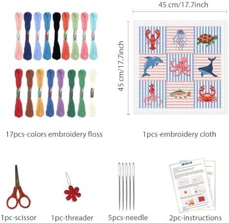 FREEBLOSS 11CT Cross Stitch Kits Striped Sea Animal Stamped Embroidery Kits with Instruction Cross Stitch Wall Hanging Kit for Needlepoint Adults Wall Art Decoration 18 * 18in/45 * 45cm - Image 2