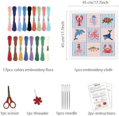 FREEBLOSS 11CT Cross Stitch Kits Striped Sea Animal Stamped Embroidery Kits with Instruction Cross Stitch Wall Hanging Kit for Needlepoint Adults Wall Art Decoration 18 * 18in/45 * 45cm - Image 2