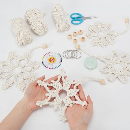 ACRNIGHEET Snowflake Christmas Macrame Kit 4PCS Boho Wall Hanging Decoration for Winter DIY Snow Macrame Kit for Adults Beginners with Step by Step Instructions - Image 4