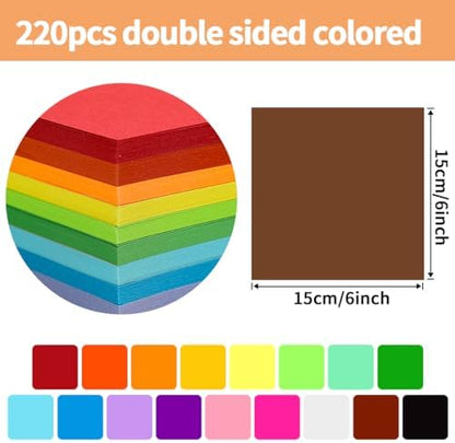 Praisebank Brown Origami Paper, 220pcs 6x6 inch, Double Sided Color, Origami Paper Kit for Crafts, Origami Kit. - Image 2