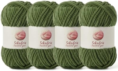 Chenille Yarn for Crocheting Size 5 Bulky Yarn 4 Army Green by Sekafris