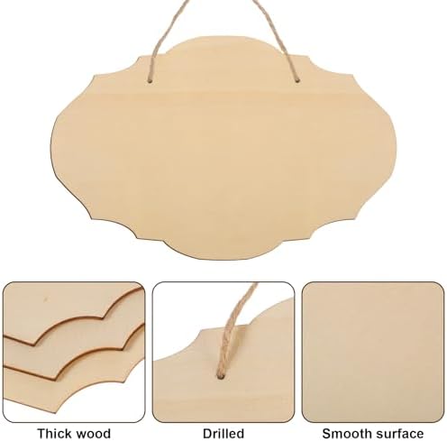 40 Pcs Unfinished Wood Sign Blank, 4 Style Rectangular Wooden Plaques with Hanging Ropes for DIY Painting, Crafts, Home Door Wall Art and Holiday Decor, 9 x 5.91 Inch - Image 3