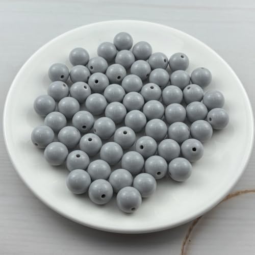 60pcs Acrylic Round Beads for Crafts 14mm Resin Candy Color Spacer Beads with Hole for Jewelry Making Sewing Crafts Decoration Necklaces Bracelets Earrings Supplies(Gray) - Image 2