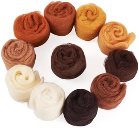 55G Needle Felting Wool Multicolor Autumn Brown Wool Roving for Needle Felting 11 Colors Soft Spinning Wools Bulk for Felting DIY Crafts Hand Spinning Supplies by Spritewelry