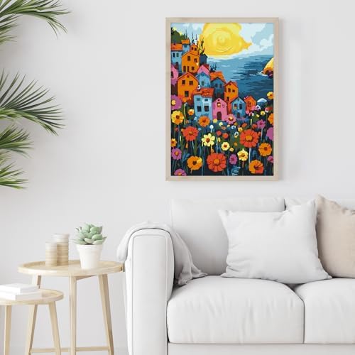 Framed Paint by Numbers Kit for Adults Beginner & Kids Ages 8-12, Landscape Flowers Adult Paint by Number Kits on Canvas with Frame, DIY Number Painting for Adults for Home Decor Gift 8 x 12 Inch - Image 3