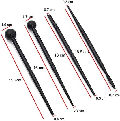 4 Pieces Black Plastic Double-Headed Clay Sculpting Tools Indentation Pen Pottery Sculpture Tool Cake Fondant Decoration Tool - Image 2
