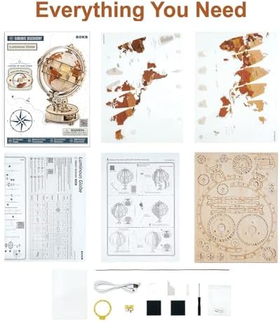 ROKR 3D Wooden Puzzles for Adults Illuminated Globe with Stand 180pcs 3D Puzzles Built-in LED Model Kit Hobby Gifts for Adults Home Decor - Image 6