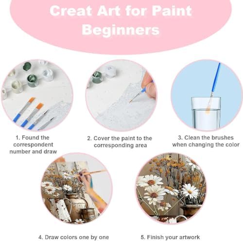 2Pack Flowers Paint by Numbers Kit for Adults Beginners, Floral in Tin Cans Adults Paint by Number Kits with framed-Wood Easel, DIY Acrylic Oil Painting by Numbers Crafts for Home Wall Decor 8X12 Inch - Image 7