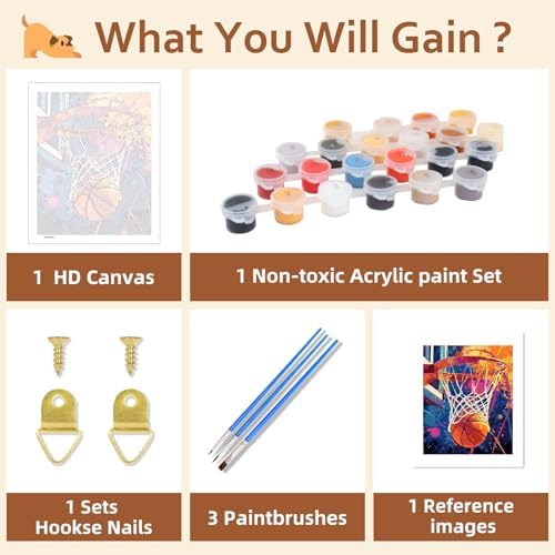 Reivworl Basketball Paint by Numbers Kit for Adults Beginner, 16" Wx20 L Basketball Paint by Number for Adult, Acrylic Painting Kits with Canvas for Gifts and Wall Decor - Image 6