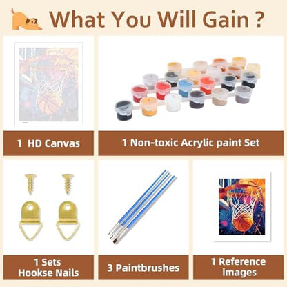Reivworl Basketball Paint by Numbers Kit for Adults Beginner, 16" Wx20 L Basketball Paint by Number for Adult, Acrylic Painting Kits with Canvas for Gifts and Wall Decor - Image 6