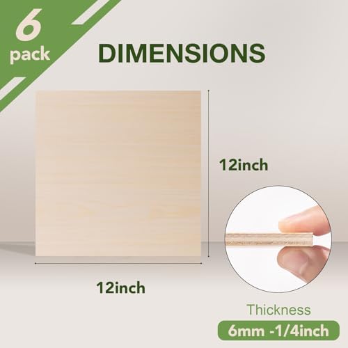 Rowood 6 Pack Maple Plywood 1/4,12x12x1/4inch,6mm Wood Sheets Thin Unfinished Maple Plywood for Laser Cutting and Engraving,DIY Adult Craft Project Kits for Ornaments, Models Drawing,Wood Burning - Image 2