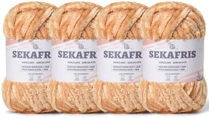 Chenille Velvet Soft Yarn Khaki 4 Pack by Sekafris