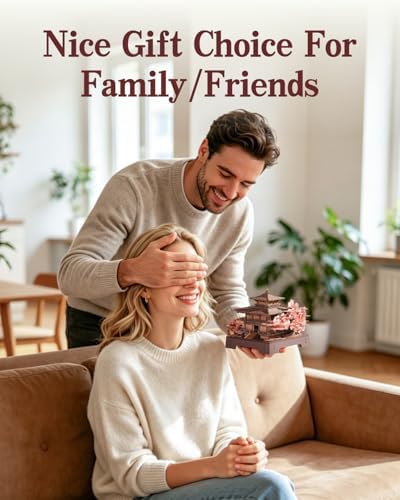 Rowood 3D Puzzles for Adults,DIY Miniature House Kit Japanese Architecture Cherry Blossom Craft Kits,Wooden Model Kit Buiding Set,Home Decor,Chirstmas Birthday Gift-Sakura Pavilion - Image 5