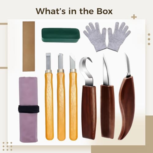 10-In-1 Spoon Knife, Kit Whittling Walnut Wood Carving Knife, Beginners With Leather Gloves, Wax Polishing And Leather Sharpening, Ideal For Woodworking Projects And Crafts - Image 2