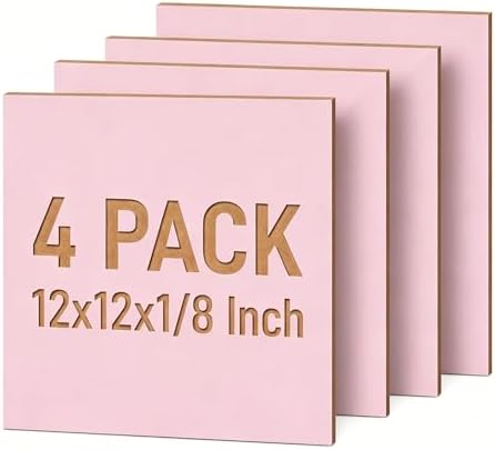 4 Pack Pink Basswood Sheets for Crafts, 12"x12"x1/8" (3mm) Unfinished Plywood for Laser Cutting & Engraving, DIY Ornaments & Architectural Models by Creatorally