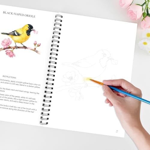 Watercolor Workbooks for Adults Beginners & Teens, 16 Colors 15 Beautiful Paintings, Pre-Outlined Designs, Easy Watercolor Art Book（Without Palette Bird） - Image 7