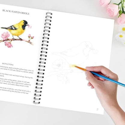 Watercolor Workbooks for Adults Beginners & Teens, 16 Colors 15 Beautiful Paintings, Pre-Outlined Designs, Easy Watercolor Art Book（Without Palette Bird） - Image 7
