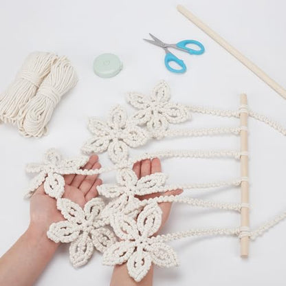 PLIGREAT DIY Flower Wall Hanging Macrame Kit Beige Handmade Woven Tapestry Macrame Knotting Ornament Kit for Nursery Bedroom Living Room Apartment Room Hanging Decor Macrame Wall Art Kit for Beginner - Image 4