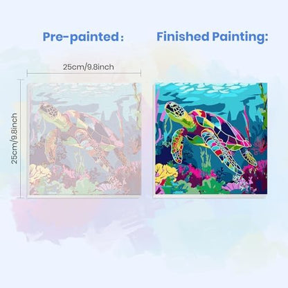 MXJSUA Sea​Turtle Framed Paint by Numbers Kit for Adults Beginner with Wooden Easel, Adults' Paint-by-Numbers on Canvas, Easy DIY Acrylic Number Painting for Home Decor Gifts, 10x10 inch - Image 3
