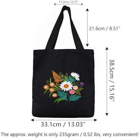 CREAWONDER Canvas Tote Bag Embroidery Kit with Pattern for Beginners, Arts and DIY Embroidery Crafts Kits for Adults, Include Instructions, Thimble, Embroidery Hoops, Color Threads and Tool - Image 6