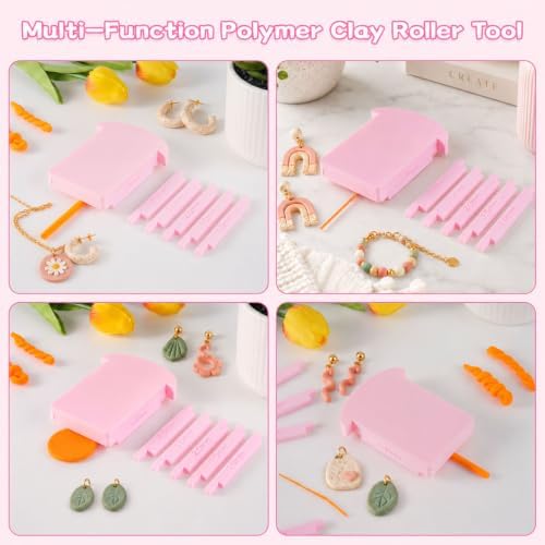 Polymer Clay Roller Guide Set with 12 Sliders, 6 Thickness Sizes, Tube Hoop Guide & Bead Roller Tool for Uniform Strips, Clay Snakes, Twisted Hoop Earrings and Jewelry Making - Image 5