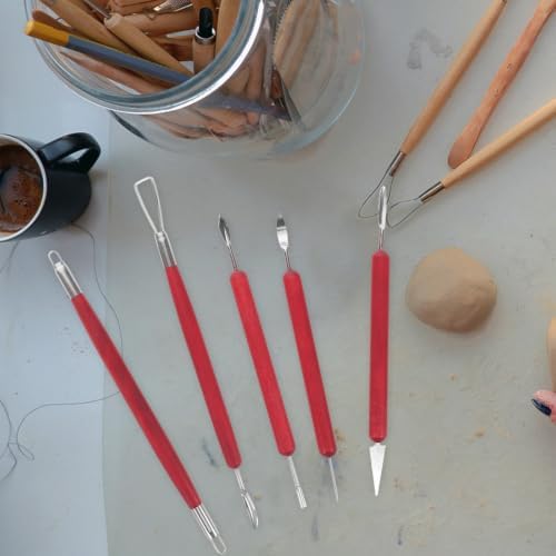 Homoyoyo Pottery Kit with 6pcs Handle Wooden Tool and Clay Sculpting Set Metal Double-Sided Carving Tools for Comfortable Grip Artists and Students for School - Image 7