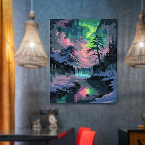 Lovepefe Snow Mountain Paint By Numbers Kit for Adults Beginner Waterfall Adult Paint By Number Kits On Canvas Mountain Oil Painting Kit for Adults Kits for Gift Home Wall Decor 16x20 Inch - Image 4