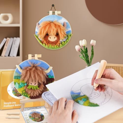 Needle Felting Kit,Embroidery kit for Beginners,Punch Needle Kits Adults Beginner,Punch Needle kit for Beginners, Includes All Tools and Materials,Easy to Follow Instructions and Videos(Highland Cow) - Image 7