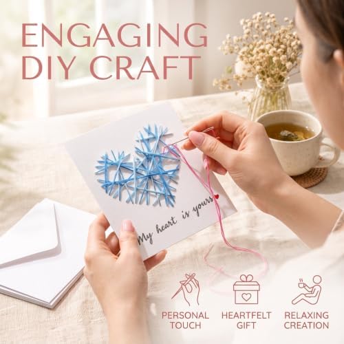 MotiveTech DIY Heart Embroidery Card Kit, Beginner Greeting Card Craft Kit, Paper Embroidery Kit for Confession, Handmade Card Kit, Heart Embroidery Thread Greeti (#4353) - Image 4