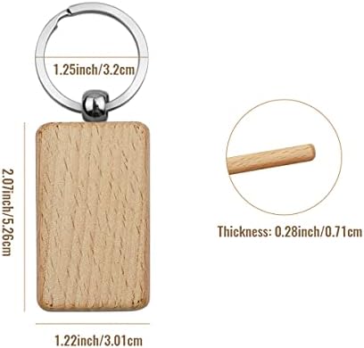 Tenalleys 10Pcs Blanks Rectangle Wooden Keychain 1.2 inch Wood Engraving Unfinished Keychain with 10 pcs Key Rings for DIY Crafts Gift Accessories - Image 3
