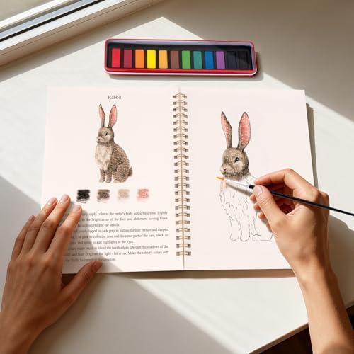 Watercolor Workbook for Adults, Beginner Friendly Watercolor Painting Kit Animals Water Coloring Book, Nature-Themed Practice Art Gift Water Color Paint Book with Palette and Brush - Image 4