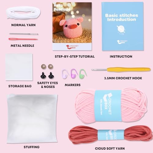 CrochetBox Pig Complete Crochet Kit for Beginners, Easy Craft for Adults - Image 3