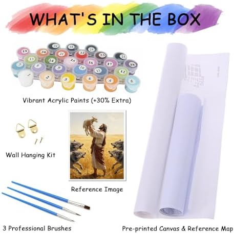 TFIAVSIN Paint by Numbers Kit for Adults, Jesus Saves the Lamb from Wolves, Inspirational Adult Paint by Number Kits, Christian Painting by Numbers Canvas, Religious DIY Arts and Crafts, 16x20 Inch - Image 5