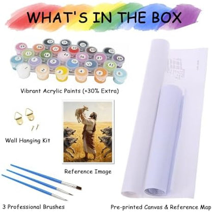 TFIAVSIN Paint by Numbers Kit for Adults, Jesus Saves the Lamb from Wolves, Inspirational Adult Paint by Number Kits, Christian Painting by Numbers Canvas, Religious DIY Arts and Crafts, 16x20 Inch - Image 5