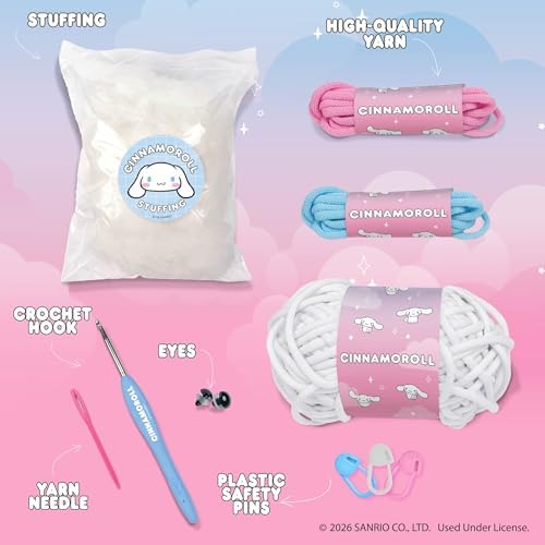Hello Kitty® and Friends Crochet Kit – Cinnamoroll™ Bag Charm, Sanrio Crochet Kit for Beginners with Yarn, Starter Hooks, Step-by-Step Tutorials, DIY Craft, Great Teen Gifts - Image 2
