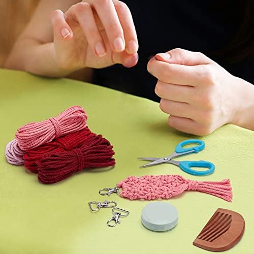 INFUNLY 4 Set Heart Macrame Keychain Kit DIY Kits Mini Boho Keychains Bag Charms Macrame Keychain Bracelet with Tassels for Car Key Purse Phone Instruction Included - Image 6